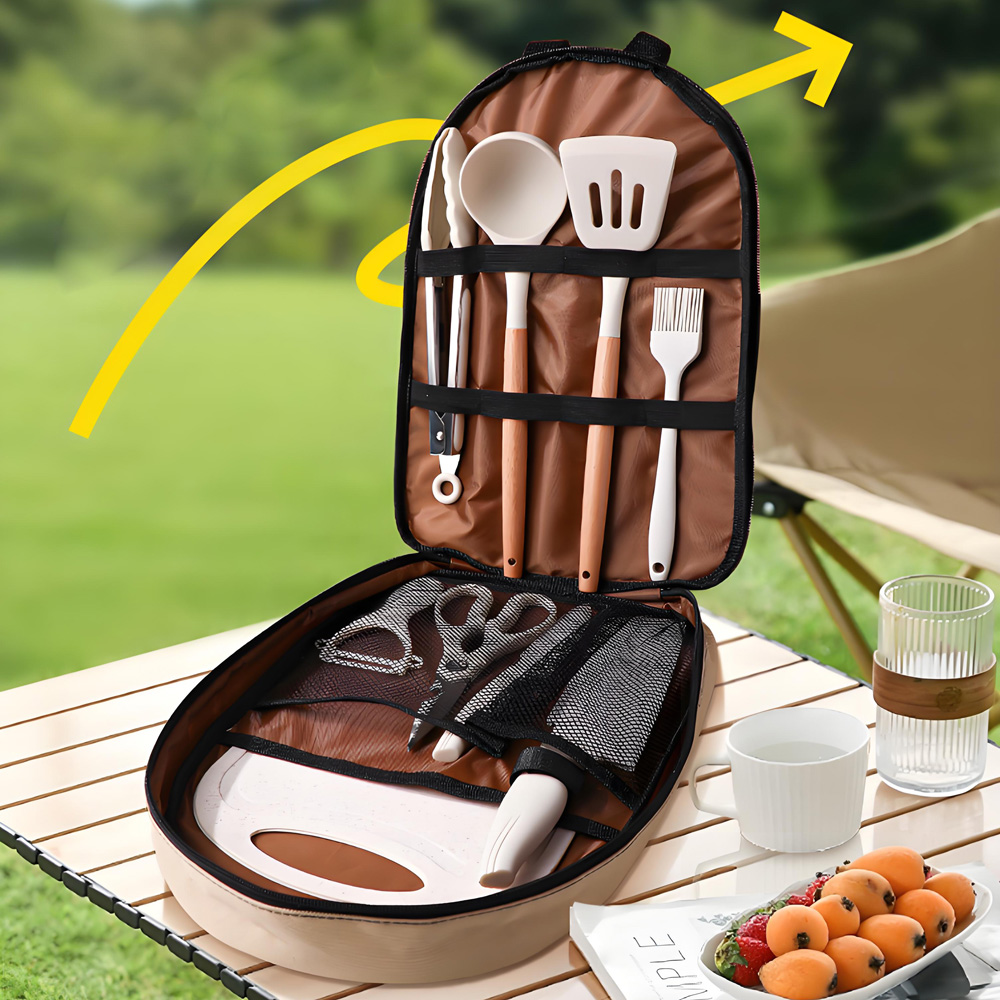 Camping Cooking And Dining Set - Set di 10 utensili da cucina