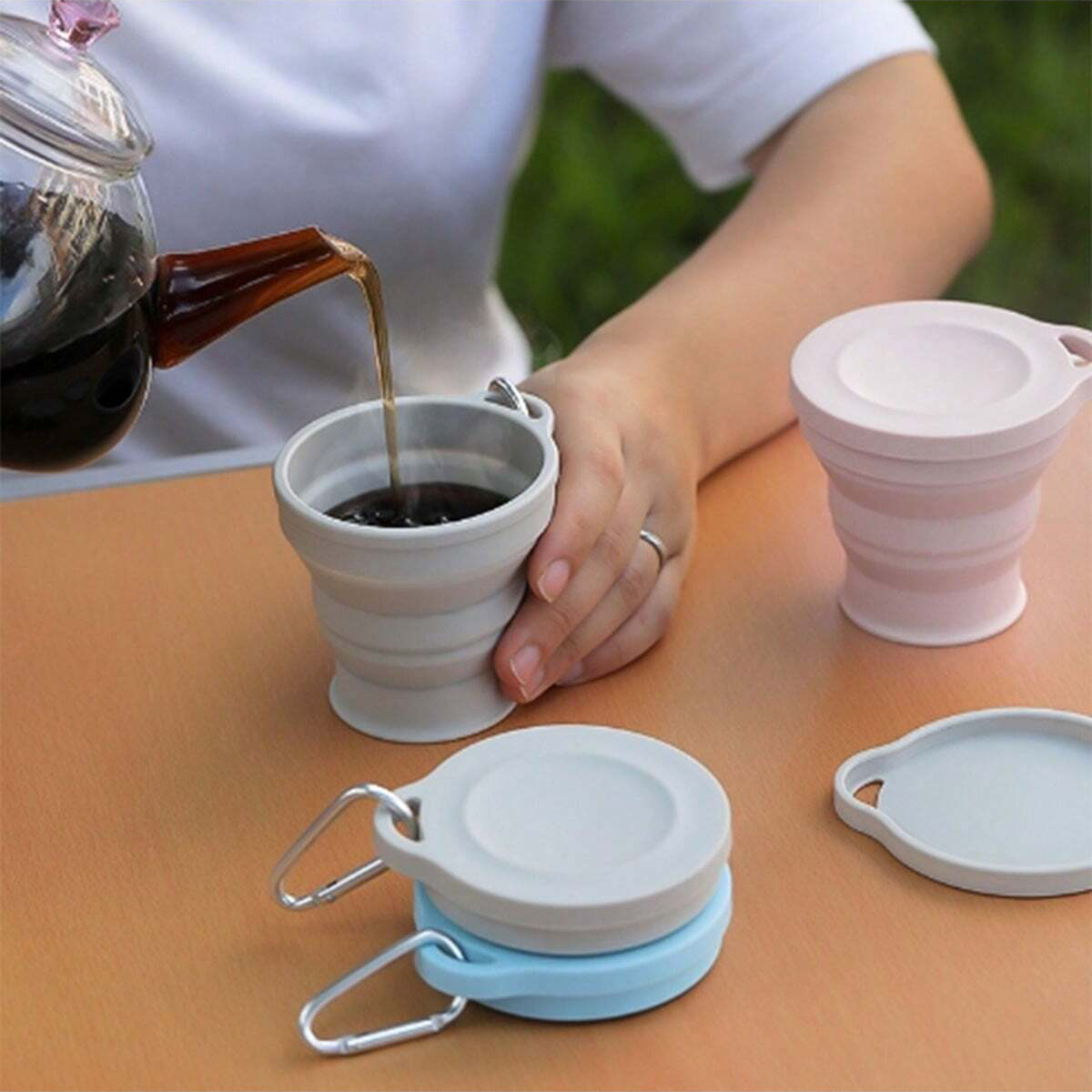 Camping Cooking Cutlery Set - Tazza pieghevole in silicone per esterni