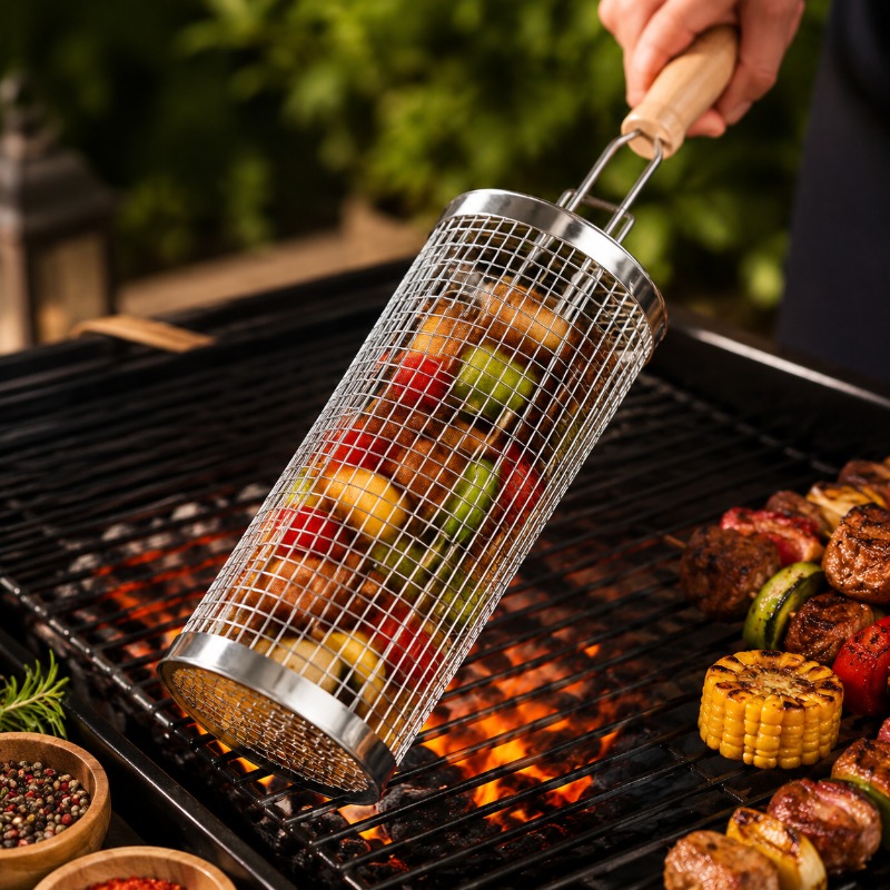Camping Cooking Grill - Set di Cestelli Rotondi per Barbecue